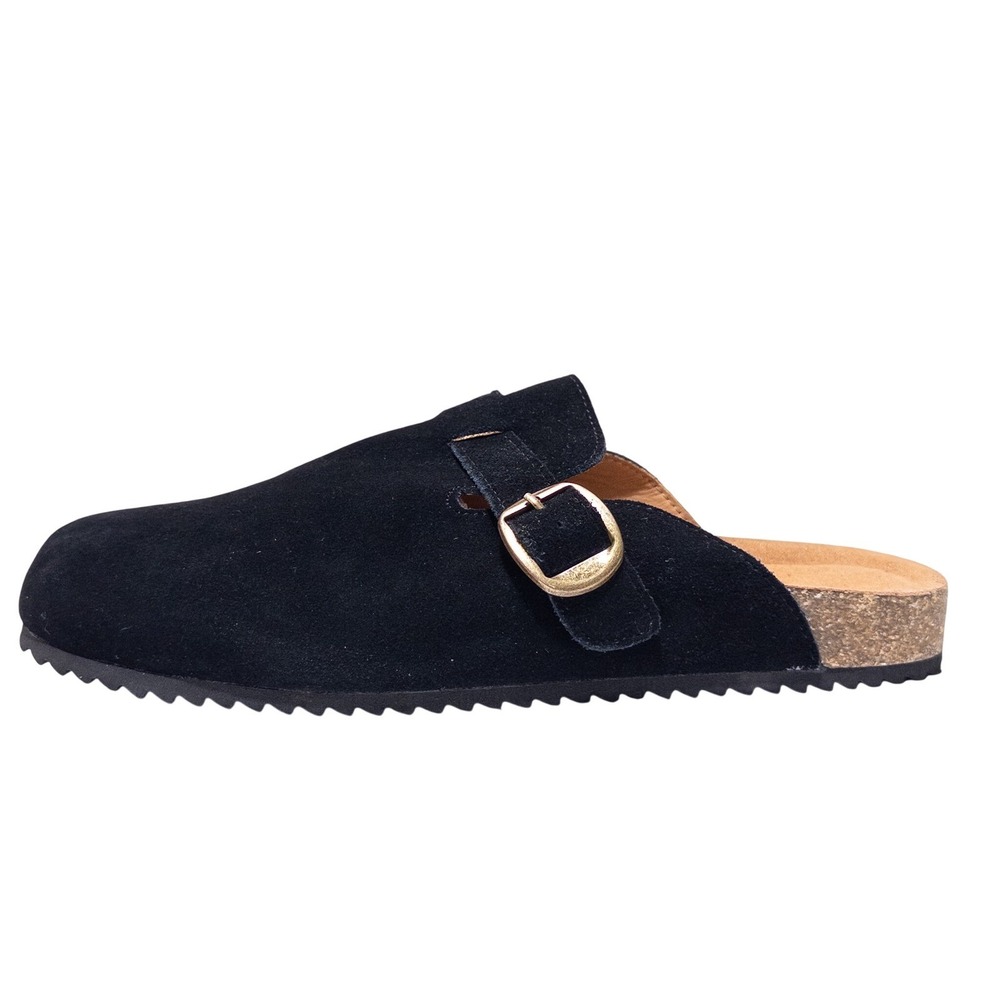 Zuseris‎ Black Suede Clogs Women 11 Cork Footbed Adjustable Buckle